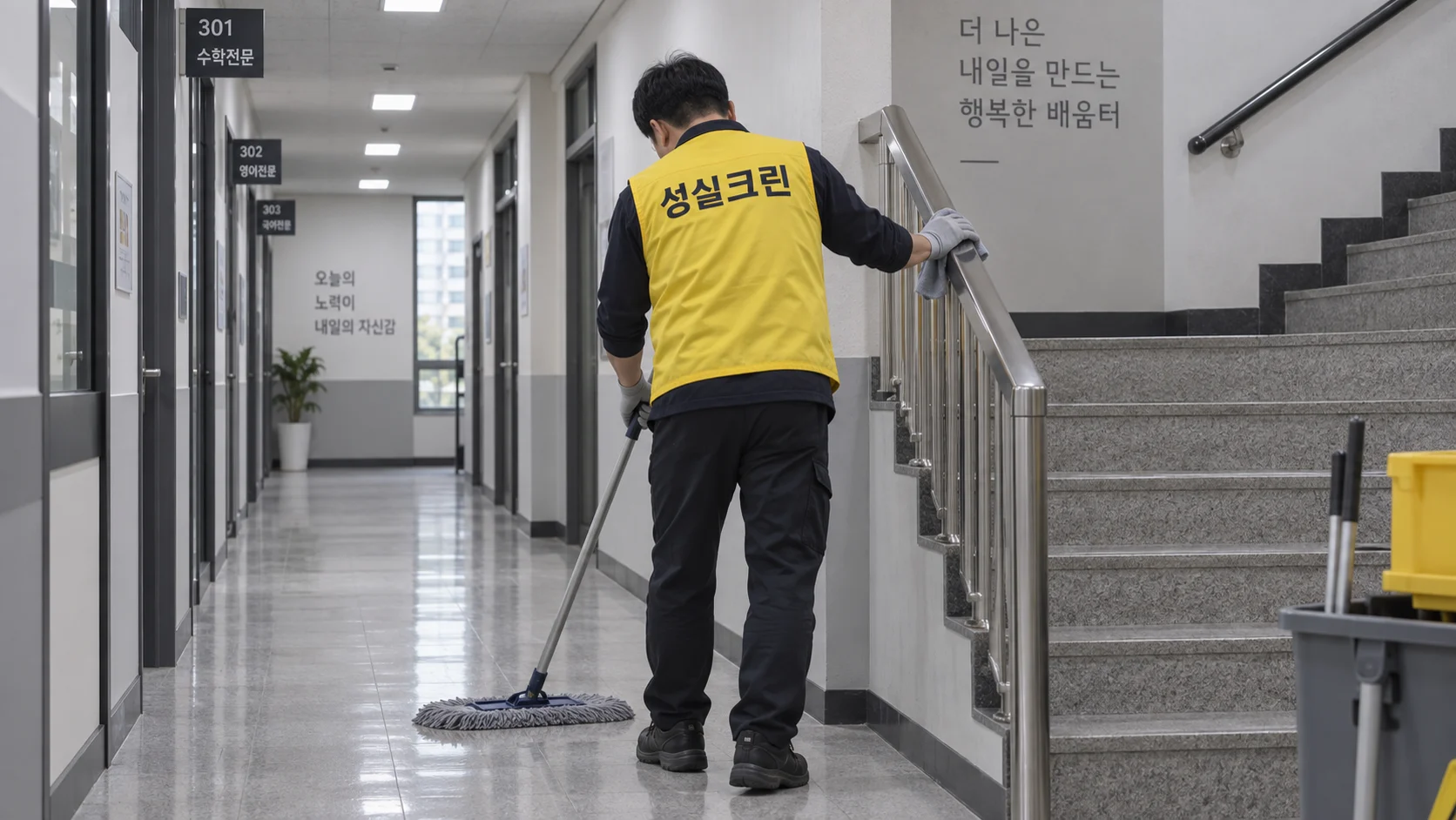 복도와 난간의 반복 오염을 관리합니다
