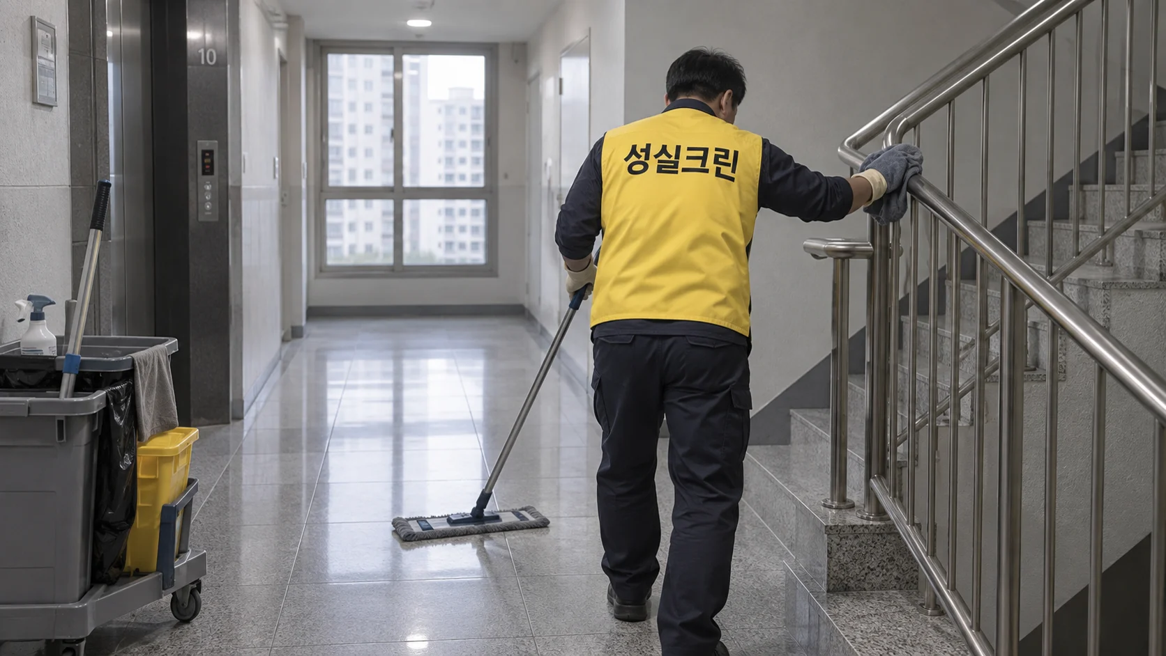 층별 복도와 계단을 세척합니다