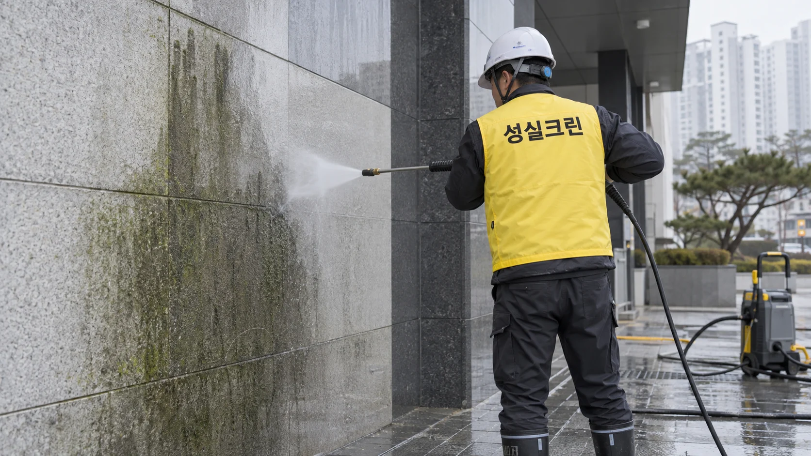 외벽의 매연과 물때를 세척합니다