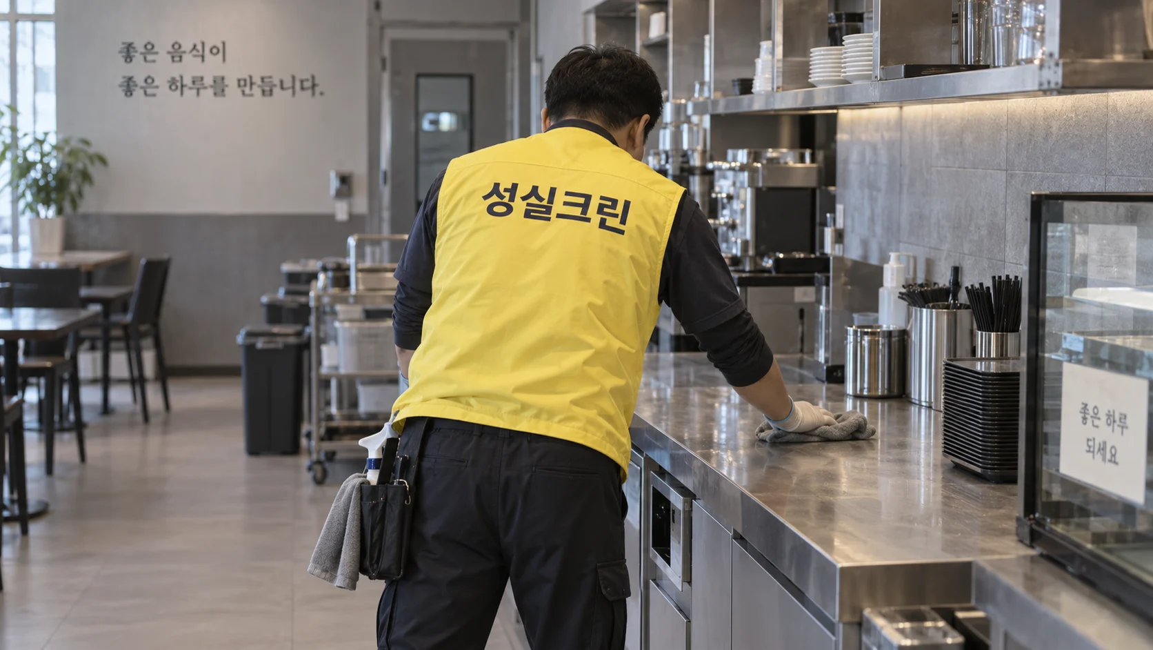 작업대와 카운터 주변을 닦습니다
