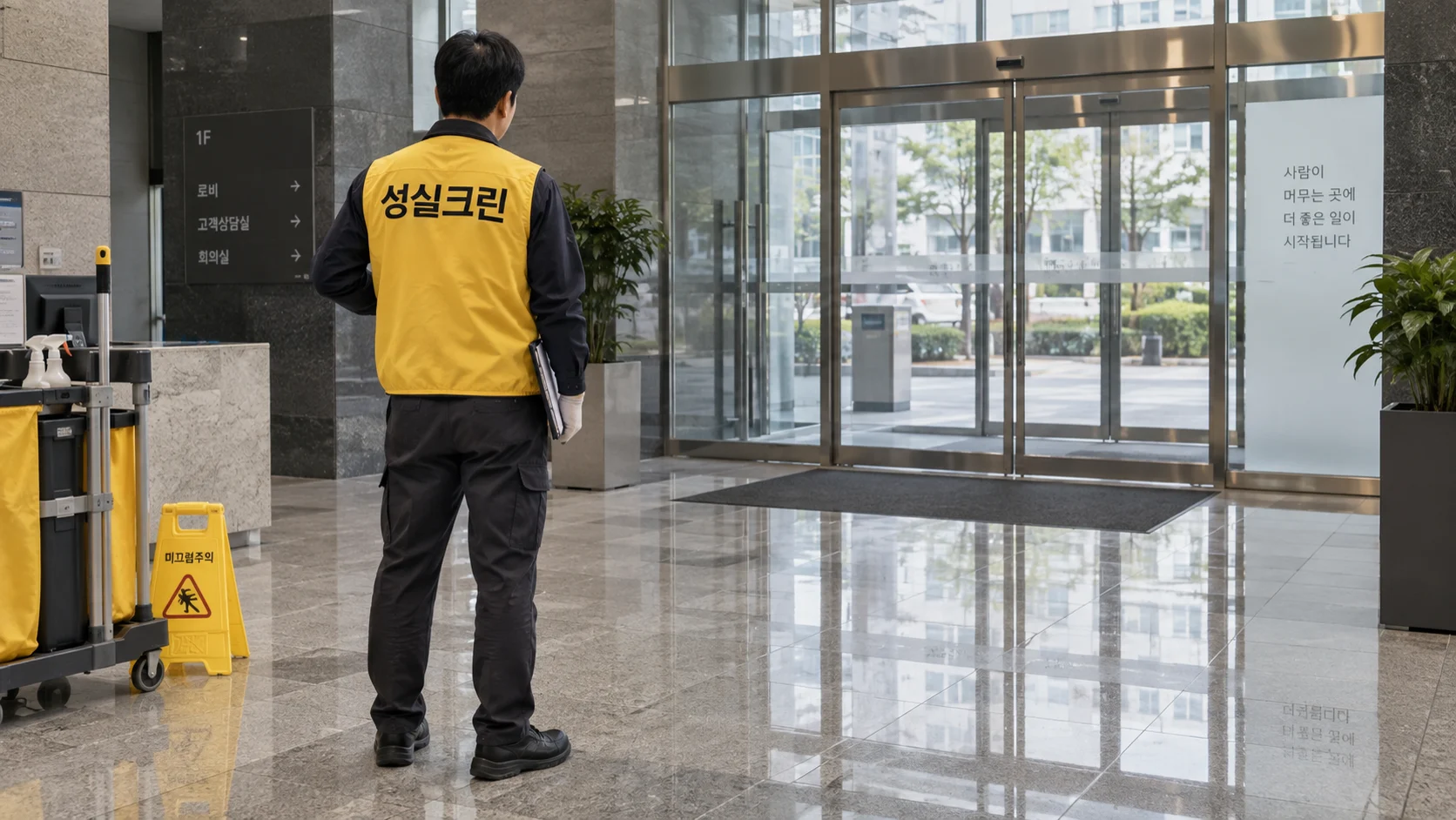 재오픈 전 출입구와 바닥을 확인합니다