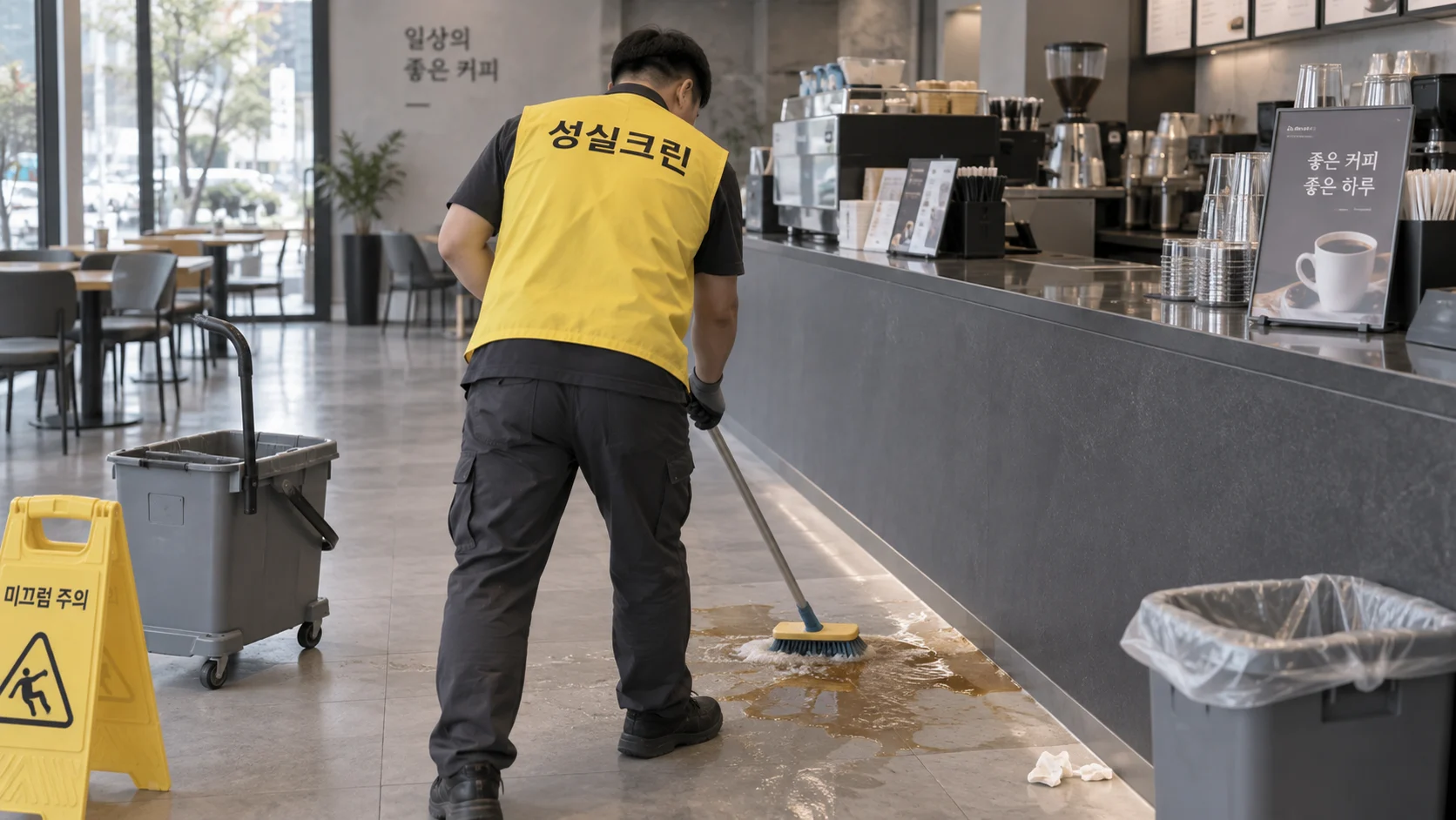 카운터 주변의 끈적임을 제거합니다