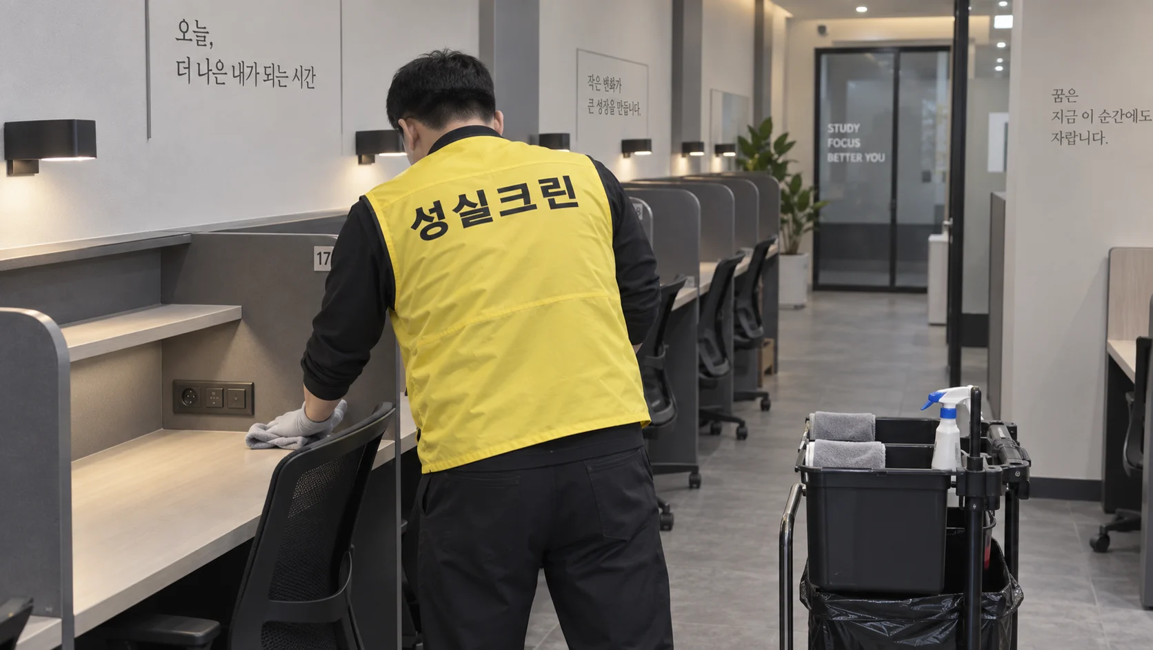 스터디카페 좌석과 공용부를 점검합니다