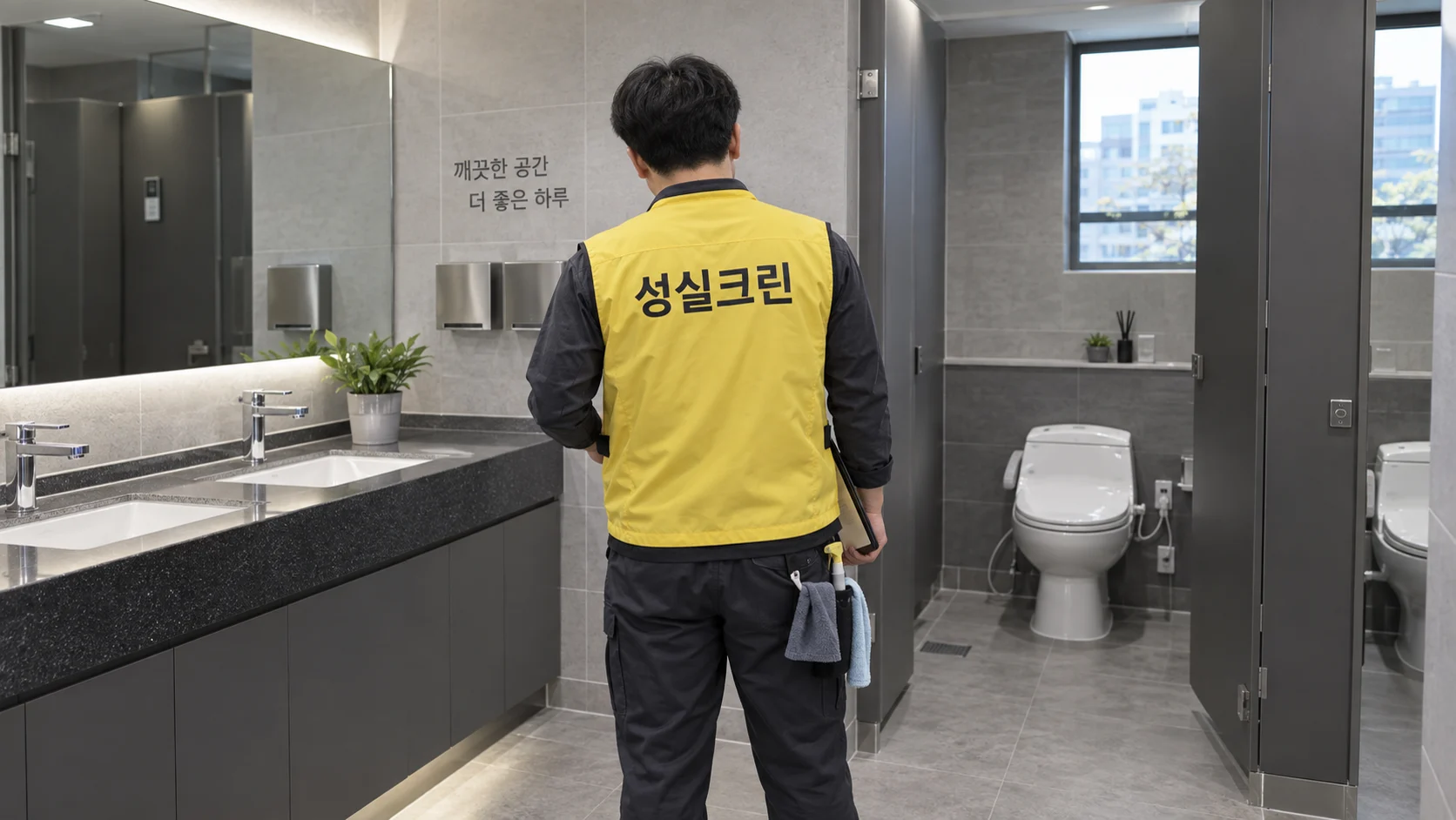 수납장과 화장실의 마감을 확인합니다