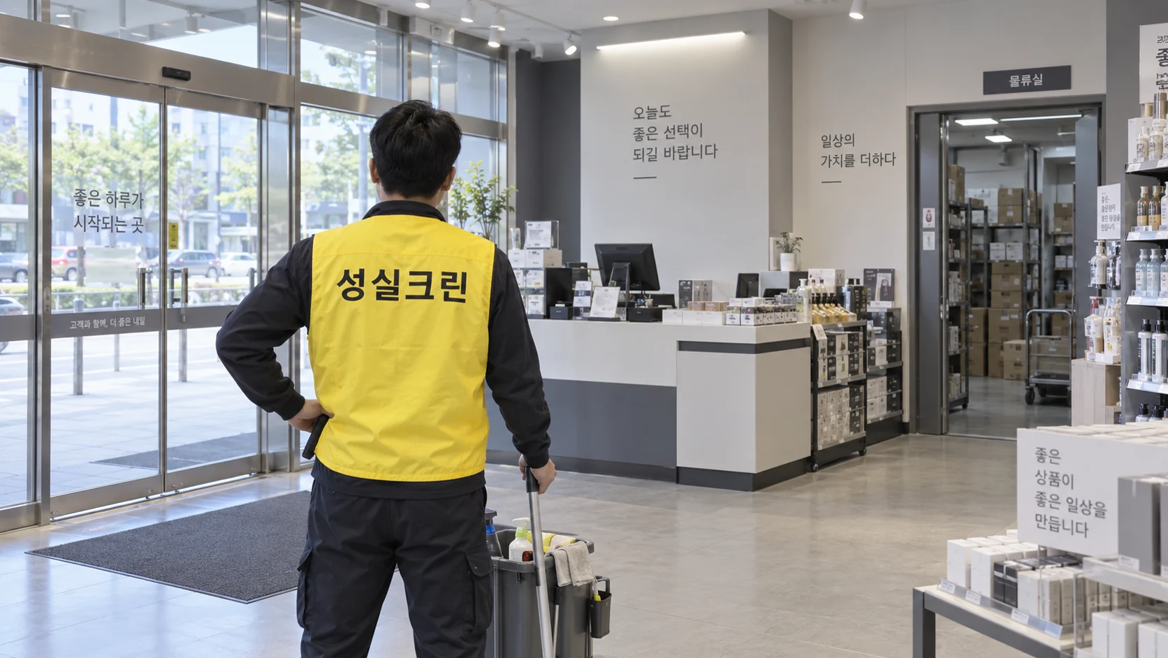 출입구와 영업공간의 마감을 확인합니다