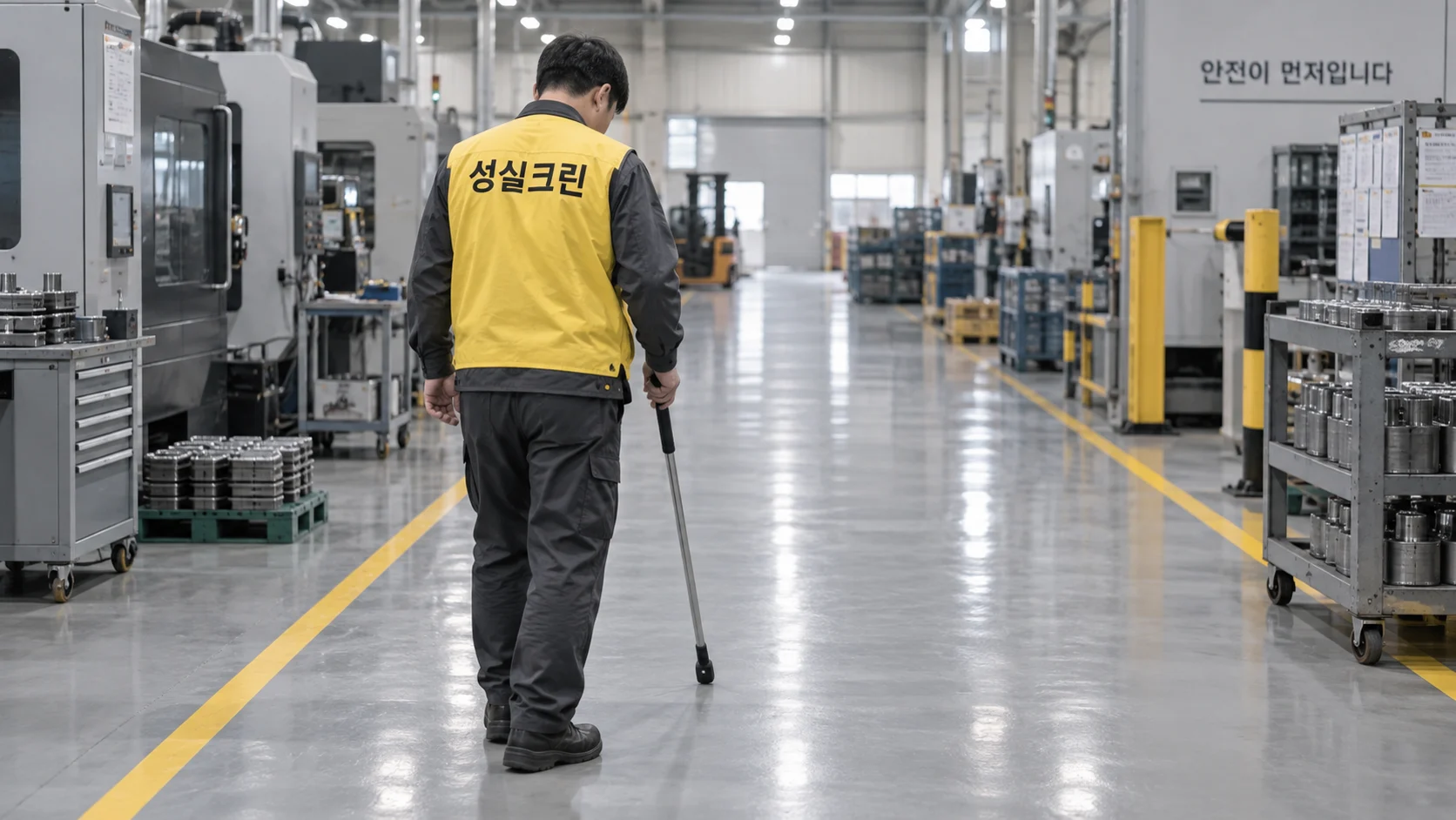 안전선과 바닥 상태를 점검합니다
