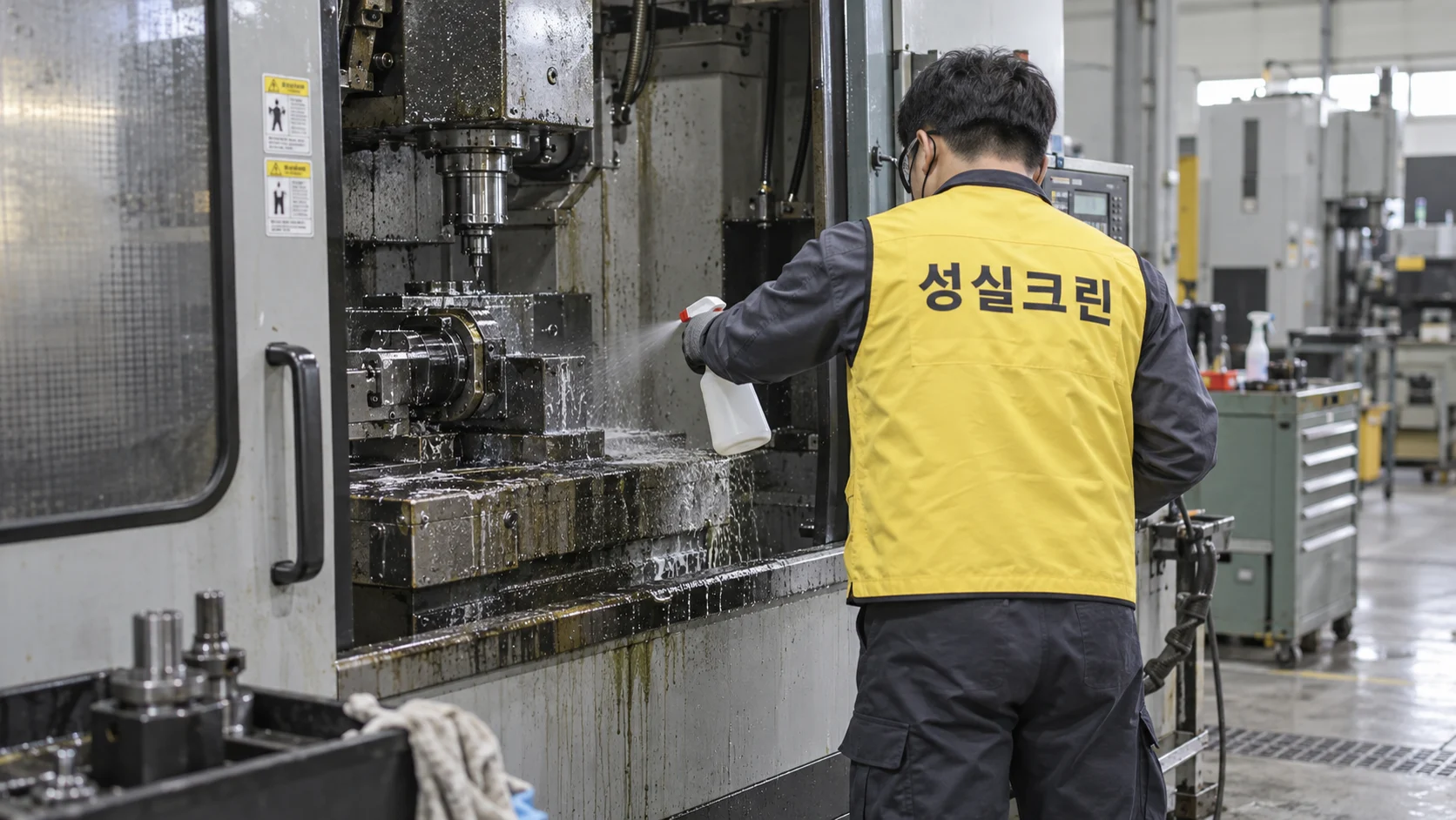 설비 주변의 절삭유와 윤활유를 불립니다