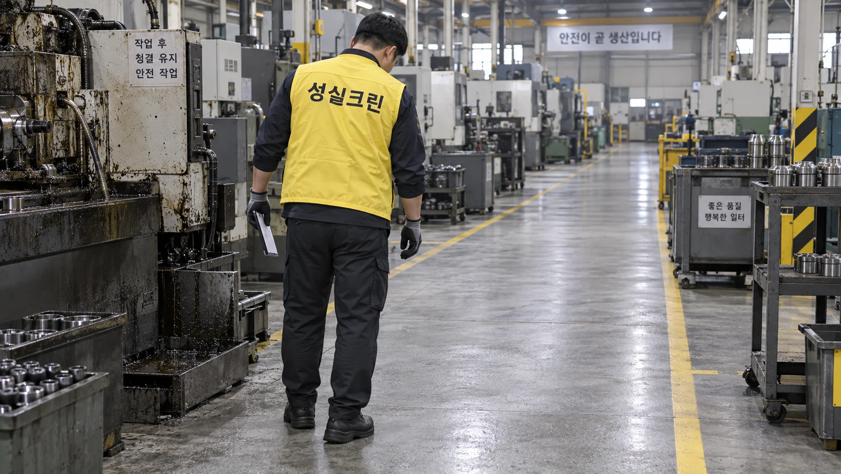 미끄럼과 잔여 약품을 점검합니다