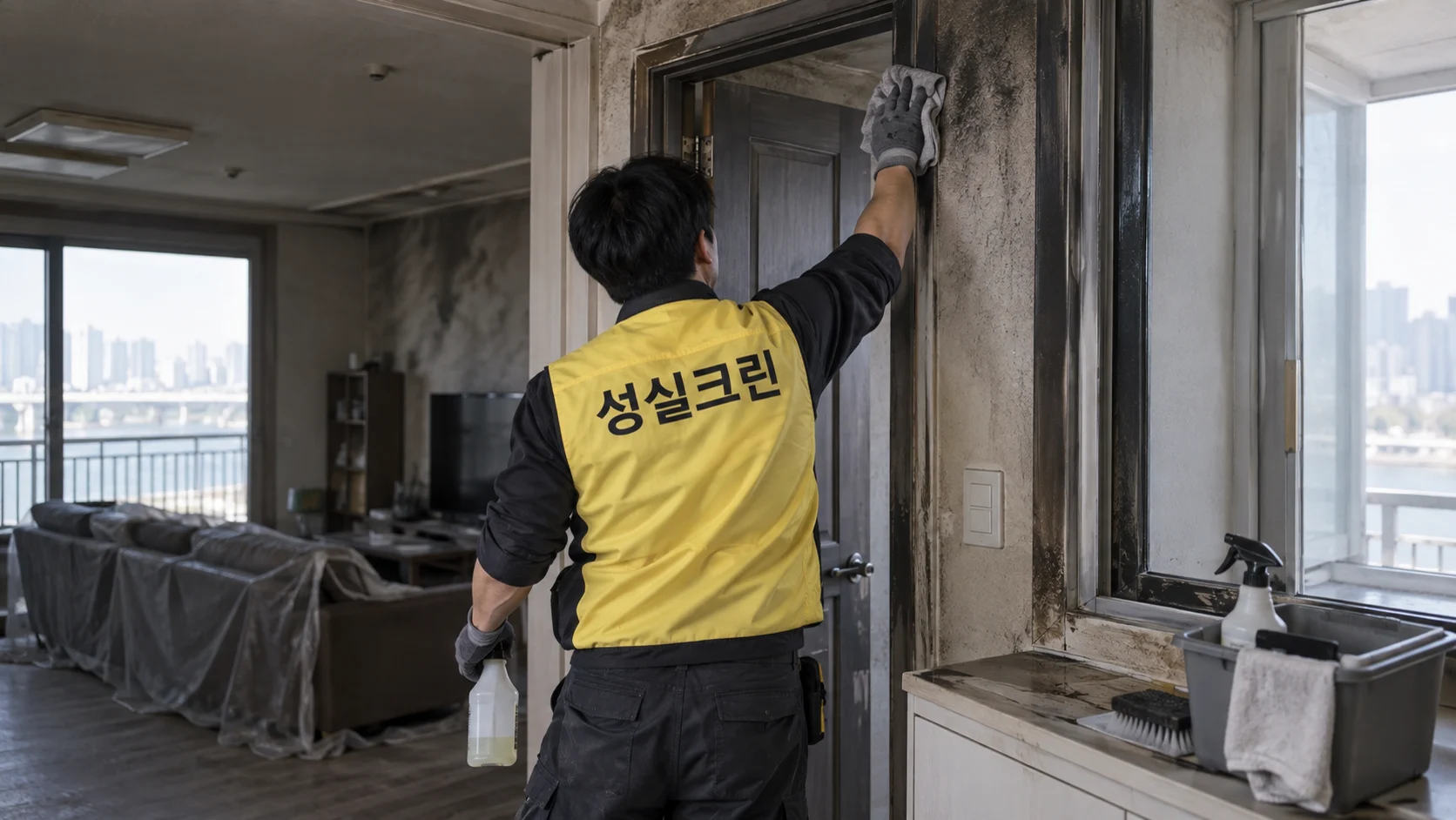 집기 표면의 연기 잔여물을 닦습니다