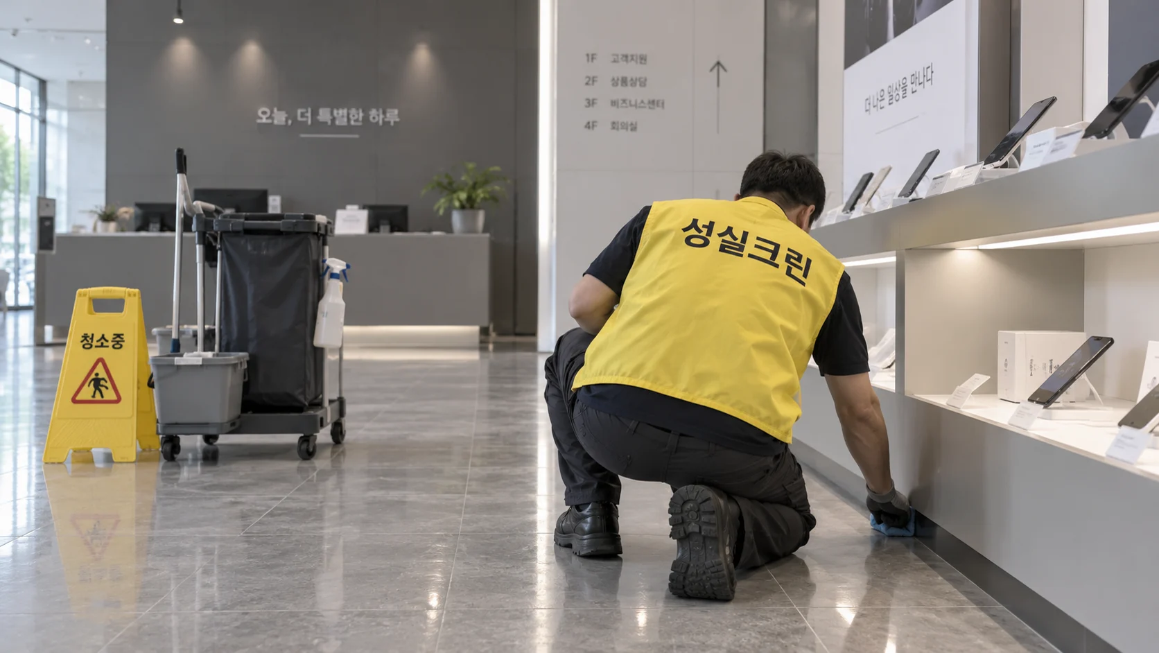 모서리와 집기 아래 먼지를 제거합니다