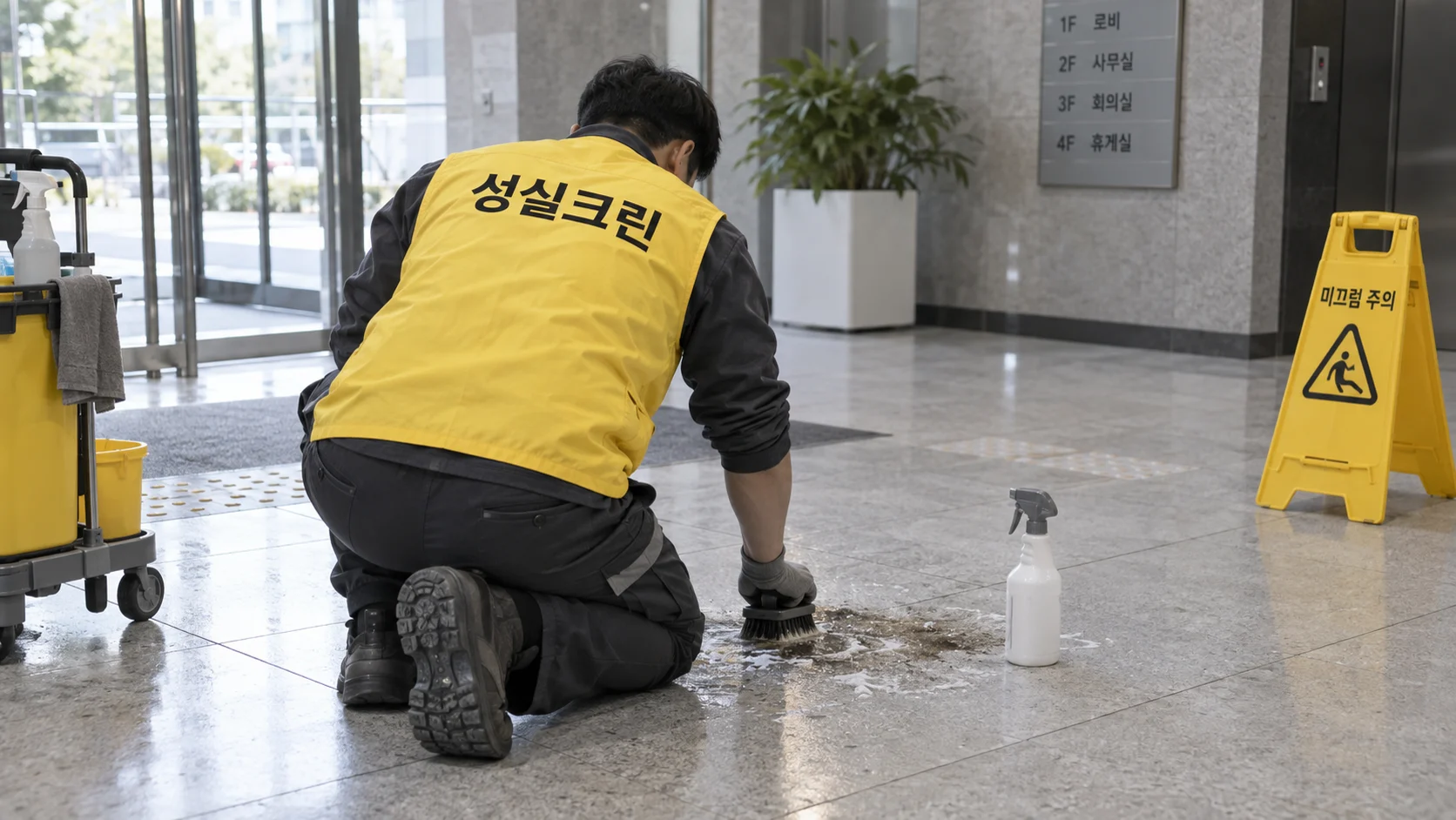 얼룩이 심한 구간을 집중 세척합니다