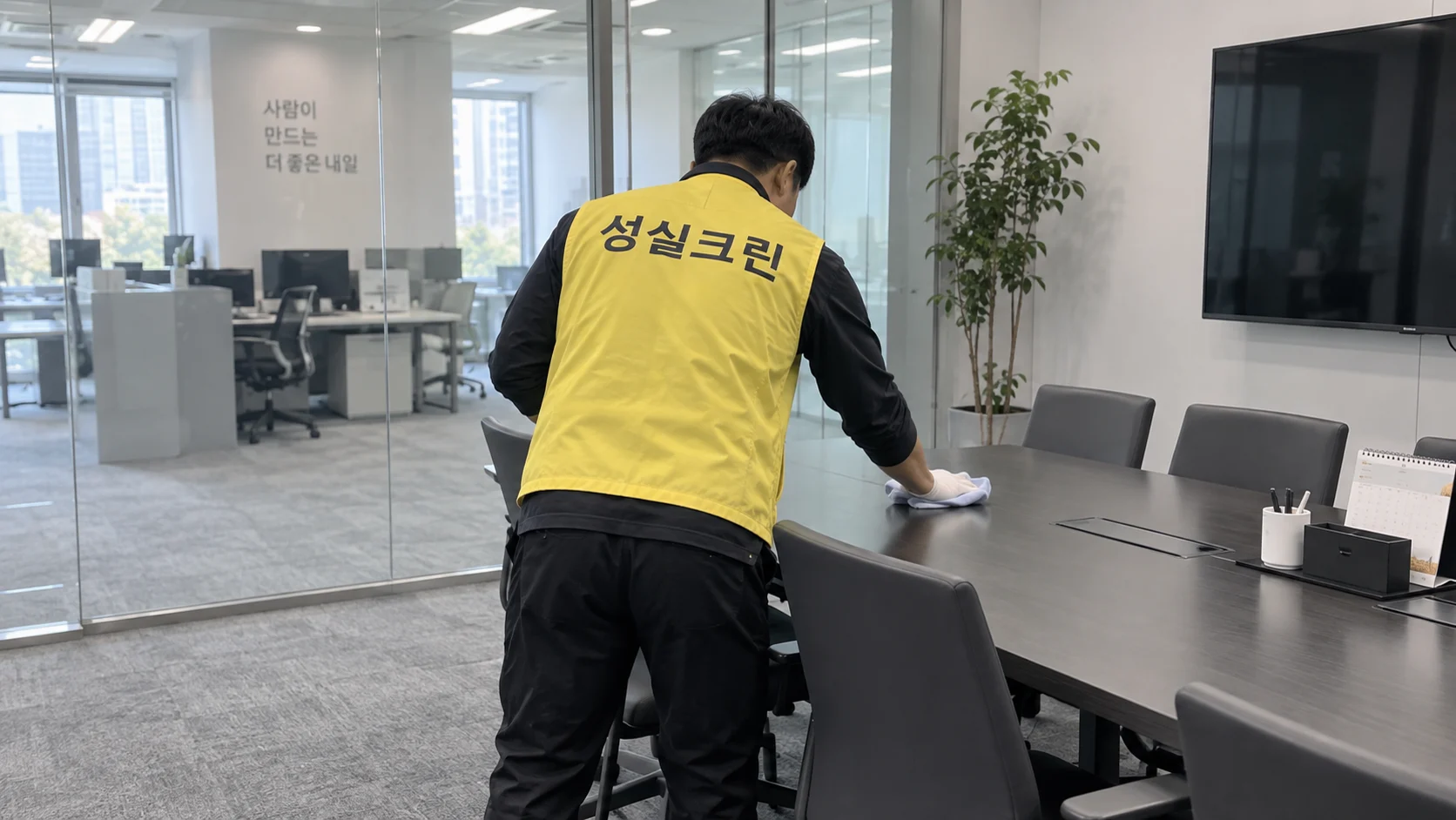 회의실과 사무공간을 정돈합니다