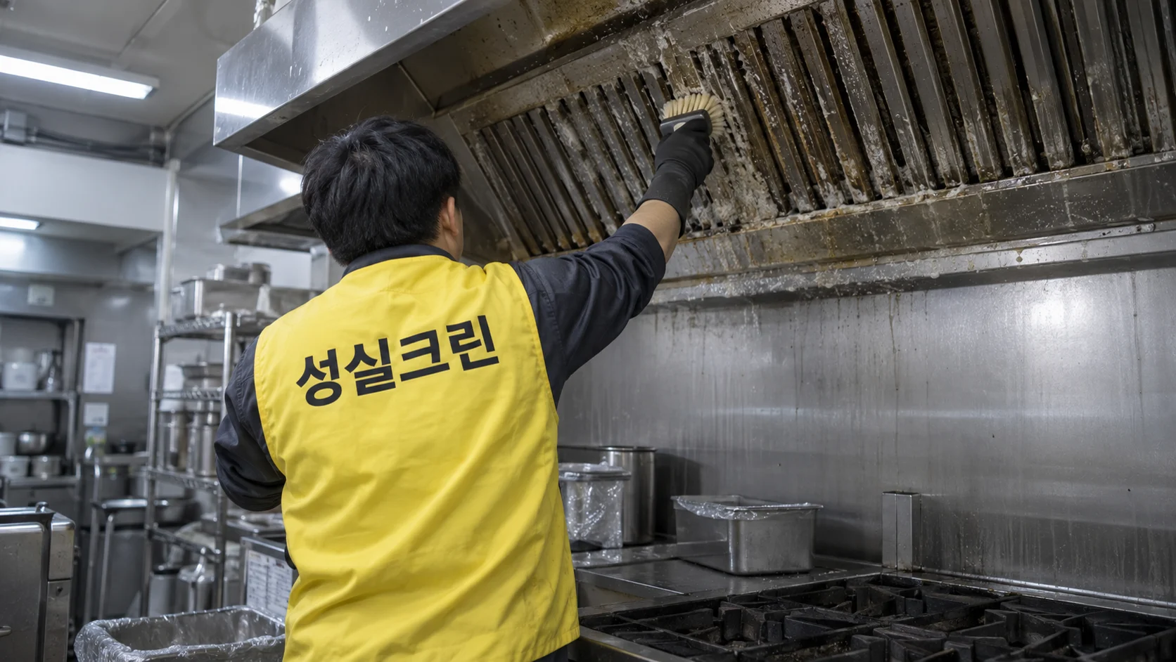 브러싱으로 끈적한 오염을 제거합니다