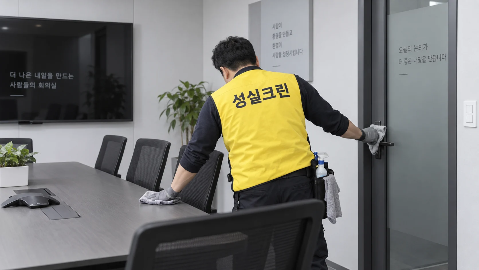 회의실의 손이 자주 닿는 곳을 관리합니다