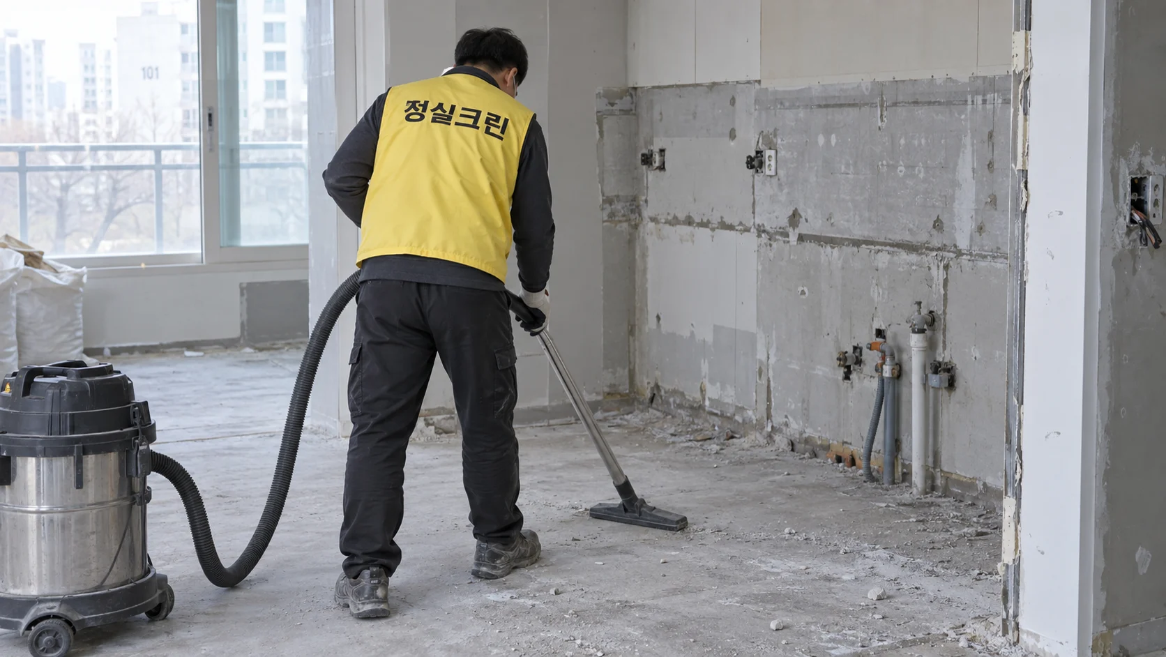 철거 분진과 작은 잔여물을 회수합니다