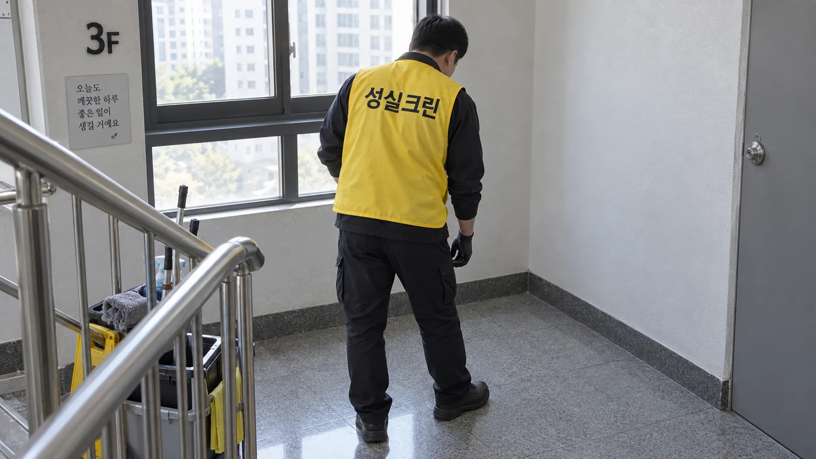참 공간과 계단 끝을 점검합니다
