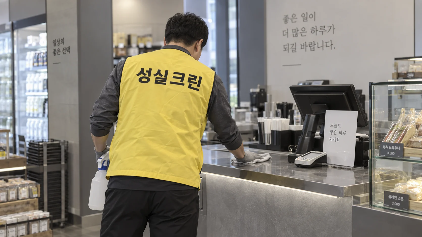 계산대와 유리 표면을 관리합니다